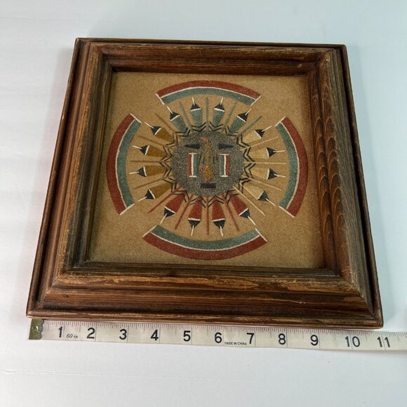 Navajo Sand Painting With Geometric Design In Wooden Frame - Picture 9 of 11